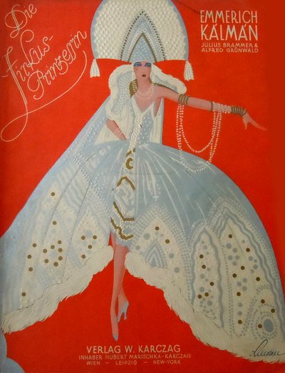 Copertina per la partitura originale per pianoforte di La principessa del circo di Emmerich Kalman, 1926 da Unbekannt