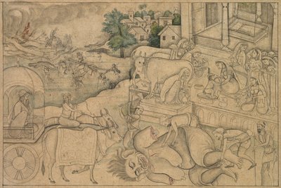 Cremazione della demone Putana, da un Krishna-Lila da Unbekannt