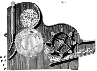 Sezione trasversale della sgranatrice di cotone di Eli Whitney, 1765-1825, 1865 da Unbekannt