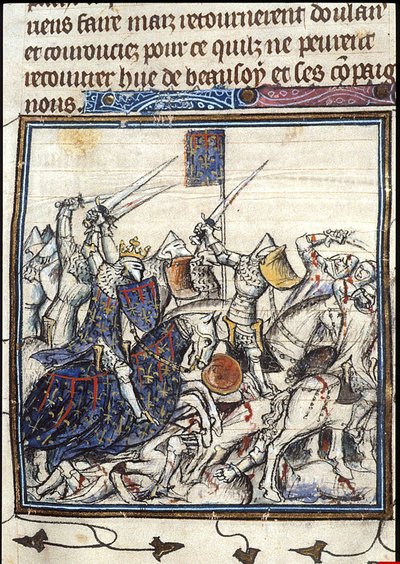 Crociati e saraceni che combattono durante la Terza Crociata dalle Chroniques de France ou de St Denis da Unbekannt