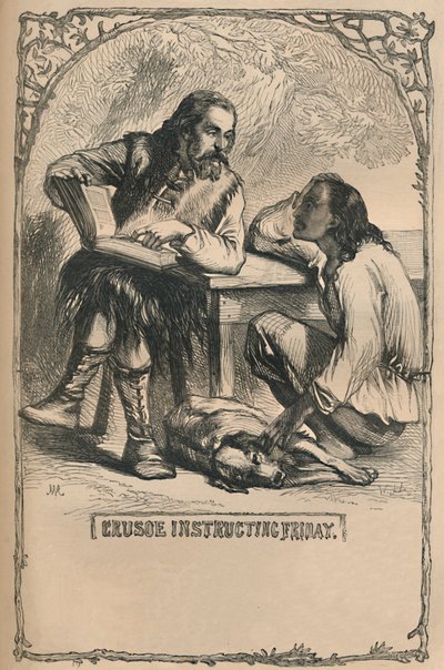 Crusoe che istruisce Venerdì, c1870 da Unbekannt