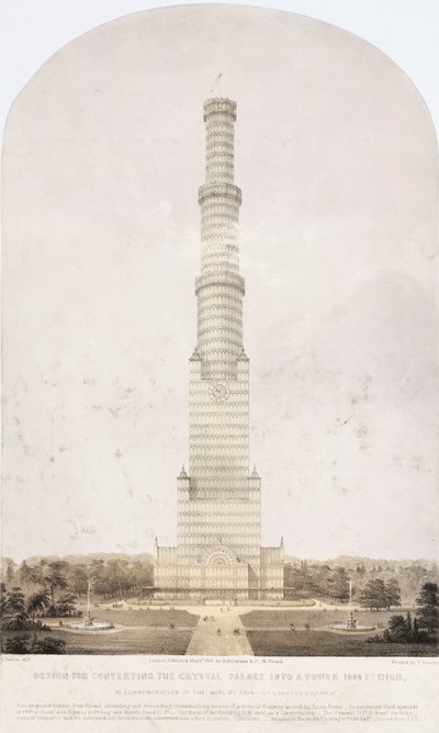 Palazzo di Cristallo, Post-Grande Esposizione Progetto per convertire il Palazzo di Cristallo in una torre alta 1000 piedi da Unbekannt