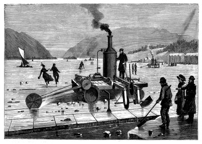 Taglio del ghiaccio sul fiume San Lorenzo, Canada, con una sega a vapore, 1894 da Unbekannt
