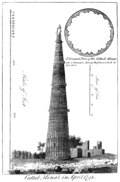 Cuttub Minar in aprile 1794, 1799 da Unbekannt