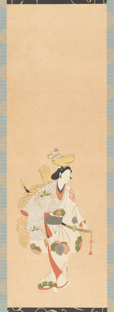 Ballerina in un vestito bianco, decorato con foglie colorate..., periodo Edo, era Kambun, 1661-1673 da Unbekannt