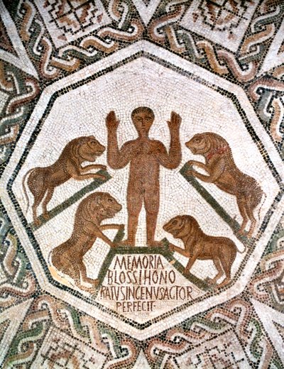 Daniele nella fossa dei leoni, mosaico romano da Bordj El Loudi, Tunisia, V secolo d.C. da Unbekannt