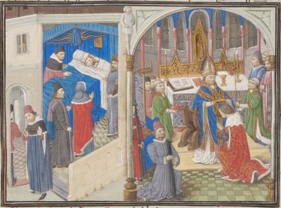Morte di Amalrico I di Gerusalemme. Incoronazione di Baldovino IV. Miniatura dalla Historia di Guglielmo di Tiro, 1460 da Unbekannt