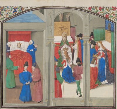 Morte di Baldovino IV. Incoronazione di Guido di Lusignano. Miniatura dalla Historia di Guglielmo di Tiro, anni 