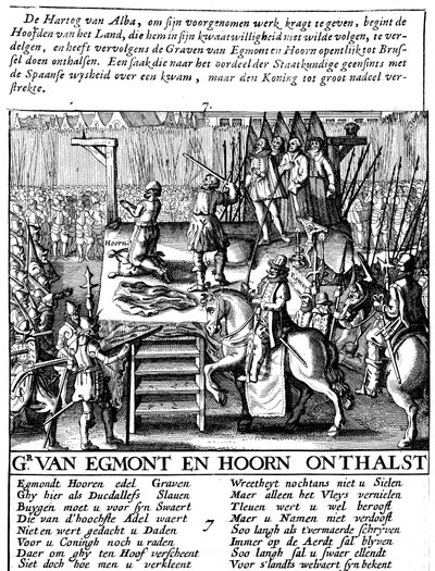Decapitazione del conte Egmont e Hoorn a Bruxelles durante la tirannia spagnola nei Paesi Bassi, 1568 da Unbekannt