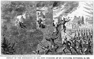 Sconfitta degli insorti da parte di Sir John Colborne a St Eustache, 25 novembre 1837, 1877 da Unbekannt