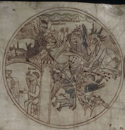 Demoni attaccano Guthlac Manoscritto La vita di San Guthlac, Inizi del XII secolo da Unbekannt