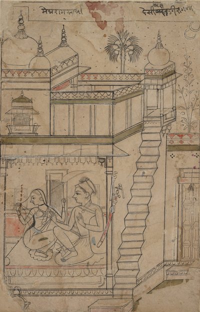 Desvarari Ragini: Foglio da una serie di ragamala Ghirlanda di Modi Musicali, inizio XVIII secolo da Unbekannt