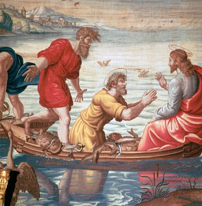 (dettaglio) dagli Arazzi di Mortlake, mostrando la pesca miracolosa, XVII secolo da Unbekannt