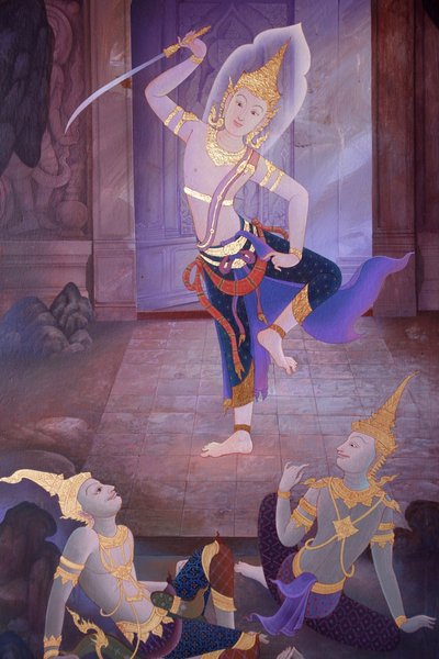(dettaglio) di un dipinto murale nella Uposatha (sala del santuario) del tempio Buddhapadipa, Wimbledon, Regno Unito da Unbekannt