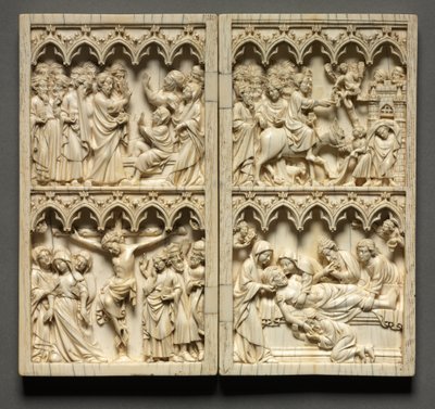 Dittico con scene della vita di Cristo ala sinistra: Risurrezione di Lazzaro e Crocifissione, c. 135 da Unbekannt