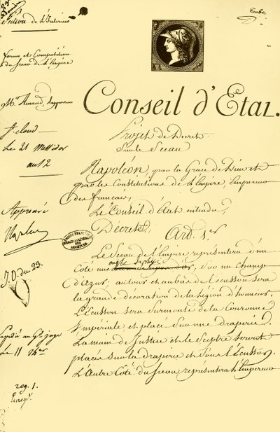 Bozza del decreto sulla forma e composizione del sigillo imperiale, 10 luglio 1804, 1921 da Unbekannt