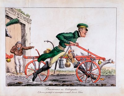Draisienne o velocipede mostrato in sostituzione dei cavalli nel servizio postale francese, 1818 da Unbekannt