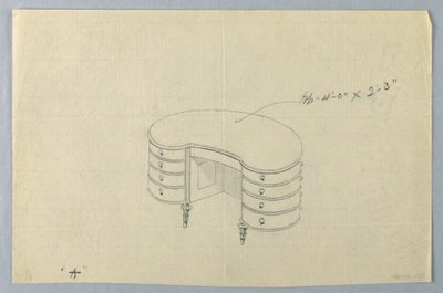 Disegno, Progetto per un Tavolo da Scrittura a Forma di Reni A con Otto Cassetti da Unbekannt