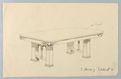 Disegno, Progetto per un Tavolo da Biblioteca Rettangolare #2 con Facce di Putti Intagliate su Ognuno degli Angoli Arrotondati da Unbekannt