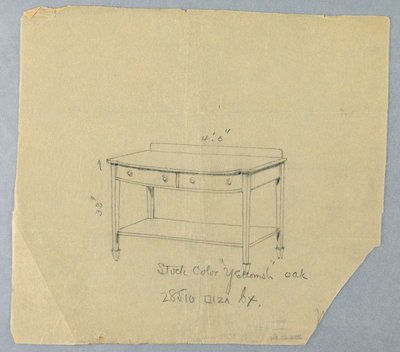 Disegno, Progetto per tavolo da servizio con due cassetti e fronte convesso, 1900-05 da Unbekannt
