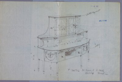 Disegno, Progetto per credenza con armadietto a vetri sopra da Unbekannt