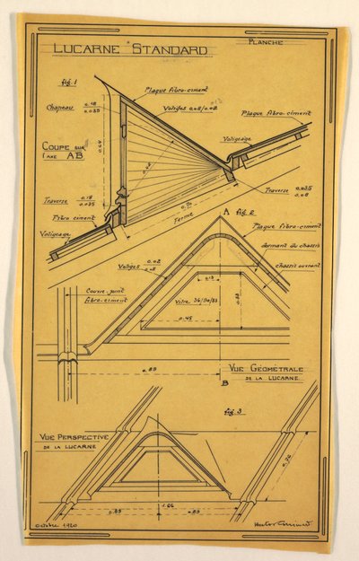 Disegno, Progetto per una casa operativa di massa progettata da Hector Guimard, Costruzione del lucernario, ottobre 1920 da Unbekannt