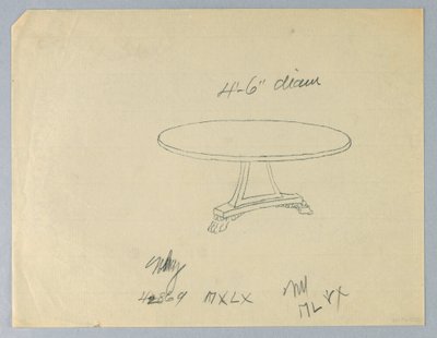 Disegno, Progetto per un Tavolo Rotondo su Base Triangolare da Unbekannt