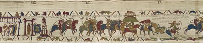 Il Duca Guglielmo guida il suo esercito in Bretagna dove Harold salva coraggiosamente i soldati dalle sabbie mobili, Arazzo di Bayeux da Unbekannt