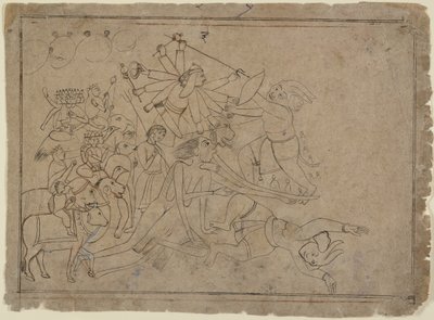 Durga, Kali e le Matrikas combattono il demone Raktabija: Scena dal Devi Mahatmya, ca. 1780 da Unbekannt