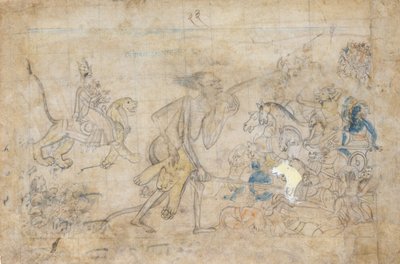 Durga e Kali si avvicinano agli eserciti riuniti di Chanda e Munda, ca. 1780 da Unbekannt