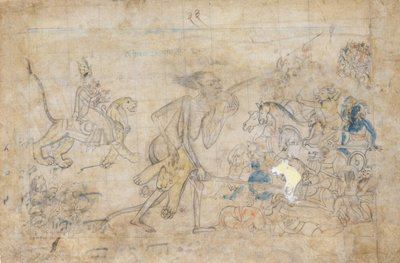 Durga e Kali si avvicinano agli eserciti riuniti di Chanda e Munda, ca. 1780 da Unbekannt