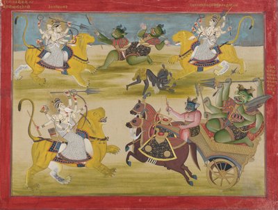 Durga che combatte i rakshasha Shunga e Nishunga, da un Devi Mahatmya da Unbekannt