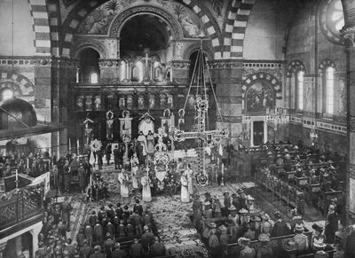 Servizio della domenica di Pasqua alla chiesa greca, Bayswater, Londra, c1903 da Unbekannt