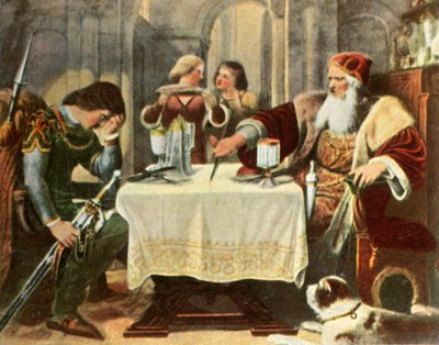 Eberhard taglia a metà la tovaglia tra sé e suo figlio Ulrich, 1377, 1936 da Unbekannt