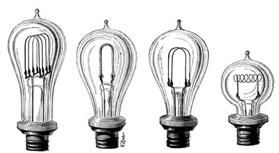 Lampade a incandescenza di Edison che mostrano varie forme di filamento di carbonio, 1883 da Unbekannt