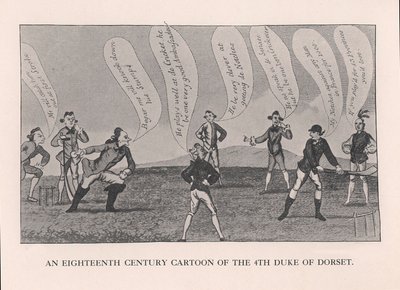 Edward Sackville 1591-1652, 4° Duca di Dorset, che gioca a cricket, XVIII secolo 1912 da Unbekannt