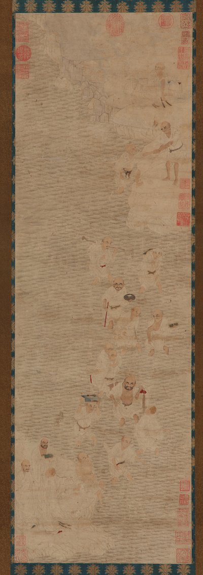 Diciotto Luohans che attraversano un fiume, dinastia Ming, XVI-XVII secolo da Unbekannt