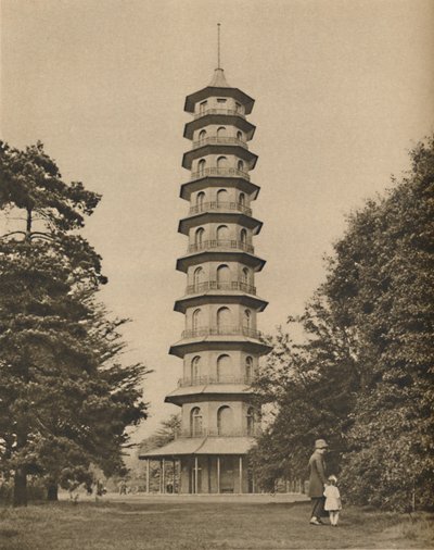 Versione del XVIII secolo di una pagoda nei Kew Gardens, c1935 da Unbekannt