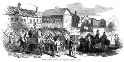 Comizi elettorali a Stepney Green durante le elezioni di Tower Hamlets, Londra, 1852 da Unbekannt