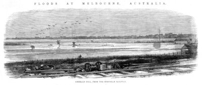 Emerald Hill, dalla ferrovia suburbana - Alluvioni a Melbourne, Australia, 1864 da Unbekannt
