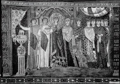 Imperatrice Teodora e Membri della Sua Corte, Bizantino, primi del XX secolo (originale datato VI secolo) da Unbekannt