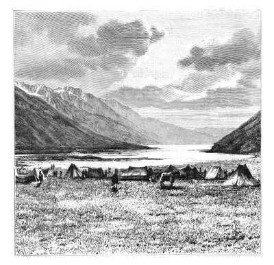 Accampamento della spedizione inglese del 1871, Lago Pang-Kong, Tibet, 1895 da Unbekannt