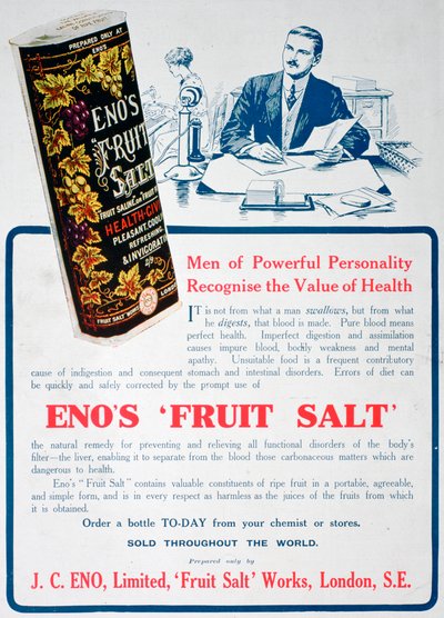 Pubblicità del sale di frutta Enos, 1915 da Unbekannt
