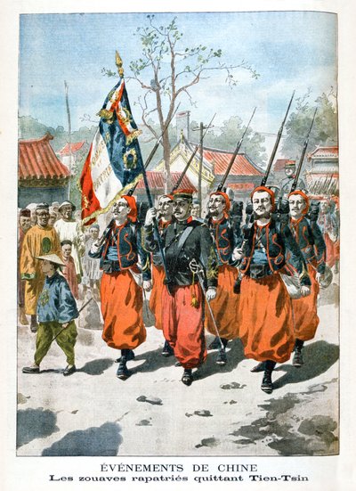 Eventi in Cina, truppe francesi in partenza da Tien-Tsin, 1901 da Unbekannt
