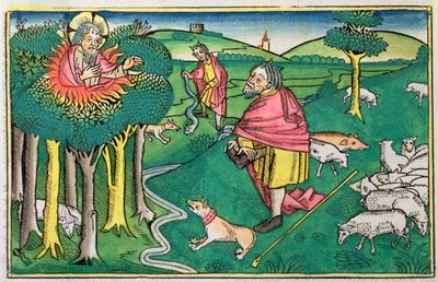 Esodo 3:1-22 e 4:1-4: il roveto ardente e Dio arma Mosè con la verga miracolosa da Unbekannt