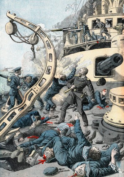 Esplosione su una nave da guerra russa, Guerra russo-giapponese, 1904-5 da Unbekannt