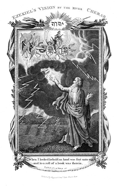 Visione di Ezechiele di un carro nel cielo e una mano tra le nuvole che gli porge un libro, 1804 da Unbekannt
