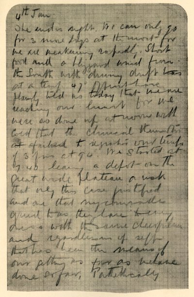 Facsimile di una pagina del diario di Shackleton, 4 gennaio 1909 da Unbekannt