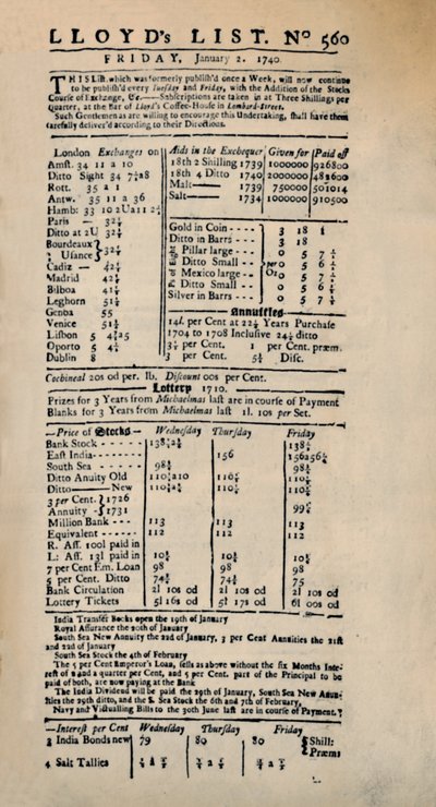 Facsimile della copia più antica esistente della Lloyds List, c. 1740s, 1928 da Unbekannt