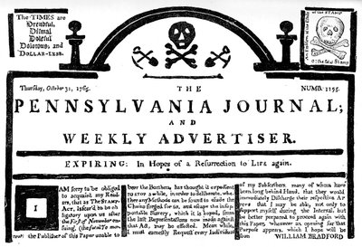 Facsimile del Pennsylvania Journal sullo Stamp Act, 1765 c1880 da Unbekannt
